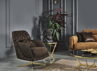 Sessel Ohrensessel Cocktailsessel Stoff Wohnzimmer Polyester Braun